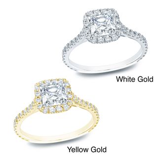 14k Gold 1 1/2ct TDW Certified Diamond Halo Engagement Ring (H I, SI1
