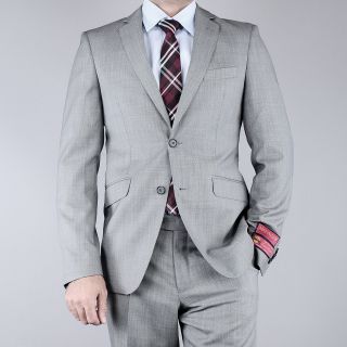 Mantoni Mens Slim Fit Birdseye Grey 2 Button Wool Suit Today $194.99