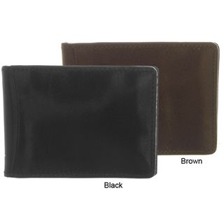 Boston Traveler Black and Brown Genuine Leather Bi fold Money Clip
