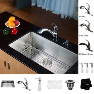 Kraus Stainless Steel Undermount Kitchen Sink, Brass Faucet/ Dispenser