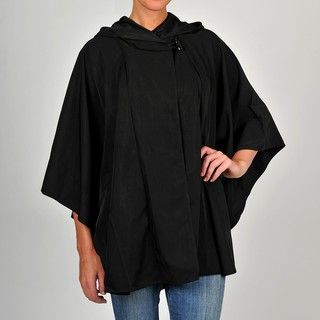 Ilana Womens Black Hooded Waterproof Poncho