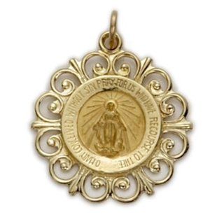 14K Yellow Gold Round Filigree Miraculous Medal in a