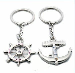 Couple Nautical Steering Wheel Anchor Charms Love Keychain Key Ring