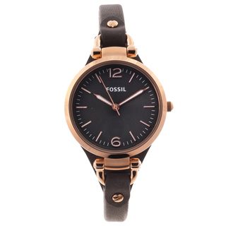 Fossil Womens Georgia Rose goldtone Leather Strap Watch