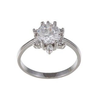 White Gold Overlay Clear Cubic Zirconia Flower Ring