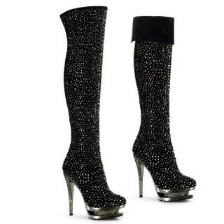 Inch Black Suede Stretch Knee Boots Rhinestone Covered Womens Sexy