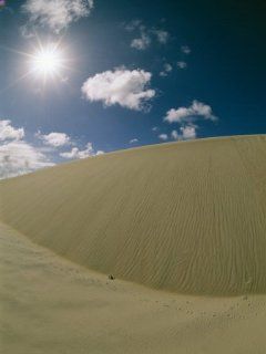 Sunlight and Puffy Clouds over Huge Sand Dunes with Animal