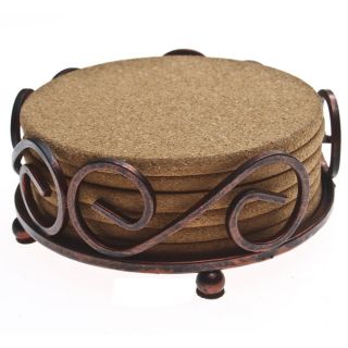Thirstystone Natural Cork Drink Coasters in a Bronze Scroll Holder