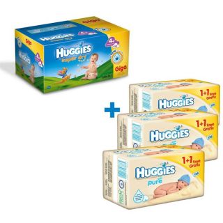 HUGGIES Super Dry Giga Box T4+ + 3x lingettes Pure   Achat / Vente