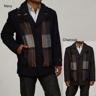 London Fog Mens Wool Blend Pea Coat with Scarf FINAL SALE Today $56