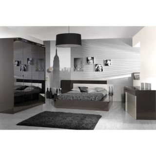 Grey lit 140 cm x 190 cm complet avec led et environnement laqué gris