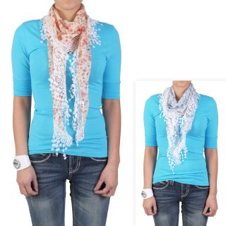 Hailey Jeans Co Womens Floral Print Lacy Detail Scarf