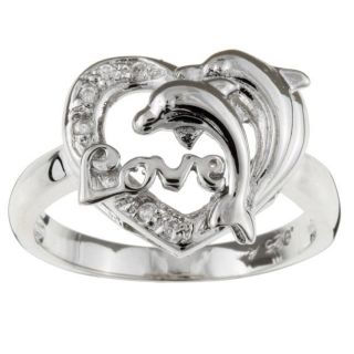 Sterling Essentials Sterling Silver Clear Cubic Zirconia Dolphin Love