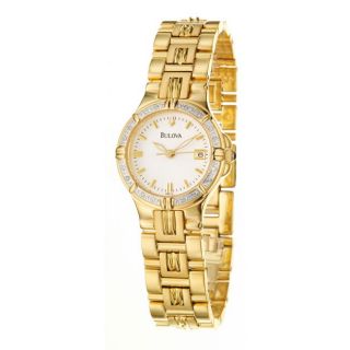 Bulova Womens Diamonds Goldplated Steel Quartz Diamond Watch