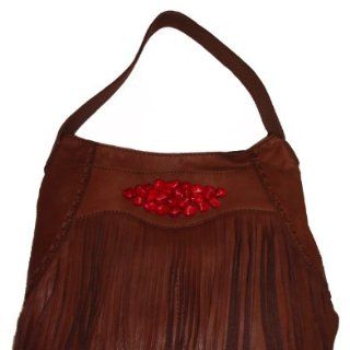 Womens Lucky Brand Indio Fringed Hobo Tote Handbag (Bourban(Brown