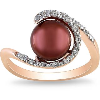Miadora 18k Gold/ Silver Brown Pearl and 1/10ct TDW Diamond Ring (H I
