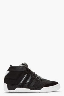 Y 3 Black And White Paneled Courtside Sneakers for men
