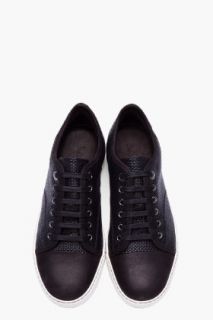 Lanvin Black Pebbled Patent And Suede Tennis Shoes for men