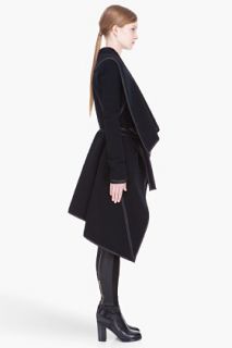 Gareth Pugh Black Leather trimmed Draped Collar Wool Coat for women