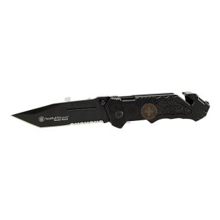 Smith & Wesson SWBG4TS Folding Knife, Tanto, 5.6 In, Serrated, Blk