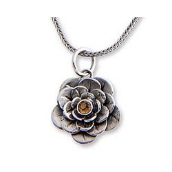 Sterling Silver Holy Lotus Citrine Flower Necklace (Indonesia) Today