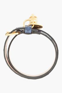 Alexander McQueen Blue Antique Gold And Crystal Skull Charm Bracelet for men