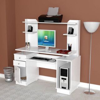 Inval Modern White Computer Workcenter/ Credenza and Hutch