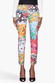 Versace Pink Multicolor Printed Floral Trousers for women