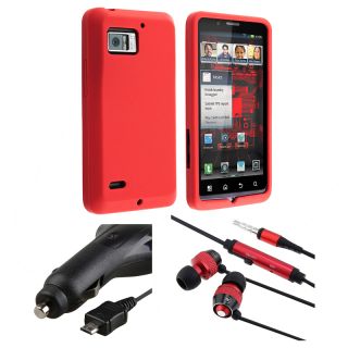 Red Silicone Case/ Headset/ Car Charger for Motorola Triumph WX435