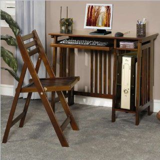 2pc Folding Desk and Chair Set Mission Style in Brown