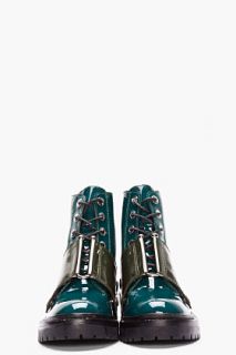 Kenzo Turquoise Patent Neon zip Combat Boots for women