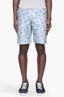 Alexander McQueen Blue Palm Print Bermuda Shorts for men