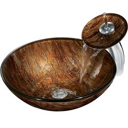 VIGO Amber Sunset Vessel Sink in Multicolor with Waterfall Faucet
