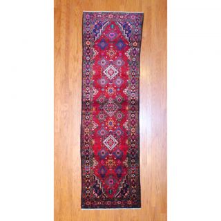 Persian Hand knotted 1970s Hamadan Red/ Navy Wool Runner (32 x 109