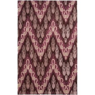 Handmade Ikat Dark Brown/ Purple Wool Rug (4 x 6)
