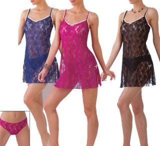 Ilusion Womens Sheer Lace Babydoll/ Bikini Set