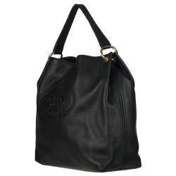 Prada Vitello Daino Black Leather Logo Hobo Bag