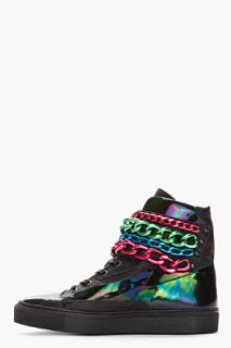 Raf Simons Black Holographic Tricolor Chained Velcro Sneakers for men