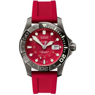 Swiss Army Mens Automatic Dive Watch 500 Red Dial Rubber Watch Today