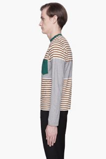 Marni Grey And Khaki Striped Pocket Shirt for men