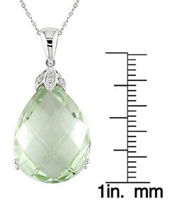 14k White Gold Diamond Green Amethyst Pendant