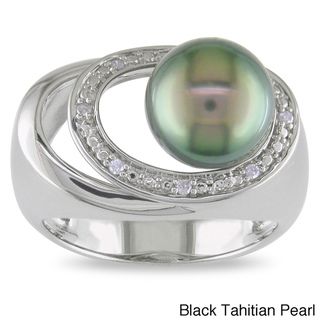 Miadora Silver Tahitian or FW Pearl and Diamond Accent Ring (9 9.5 mm