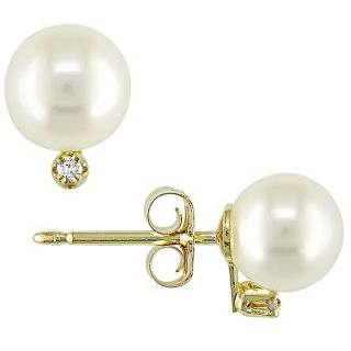 Miadora 14k Gold Diamond and FW Pearl Earrings (7 7.5 mm)