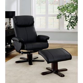 Black Bonded Leather Swivel Chair and Ottoman