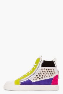 Giuseppe Zanotti White Multicolor Studded London Sneakers for men
