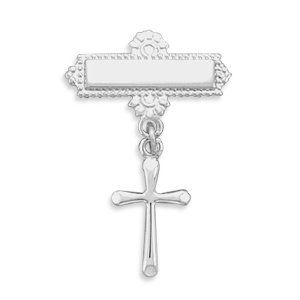 Baptismal Pin with Cross Charm Sterling Silver Jewelry