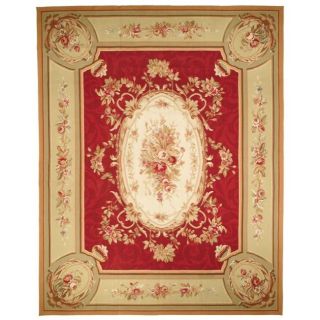 Hand knotted French Aubusson Weave Red Taupe Wool Rug (8 x 10) Today