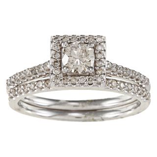 14k White Gold 5/8ct TDW White Diamond Square Halo Bridal Ring Set