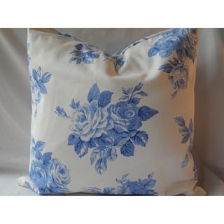 Ann Marie Lindsay Blue and White Rose Decorative Pillow Cover