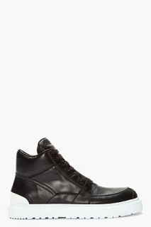 KRISVANASSCHE Black Leather Perforated Sport Sneakers for men